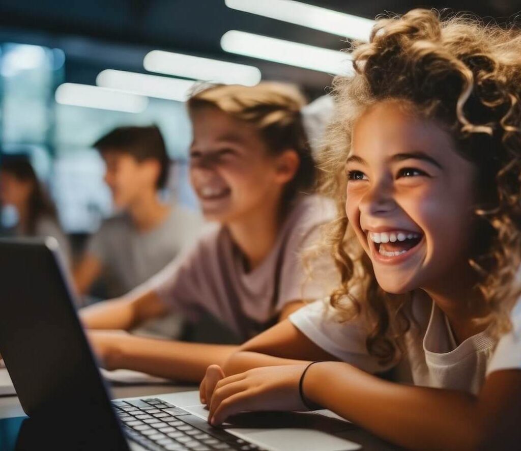 Child Smiling At Laptop 1